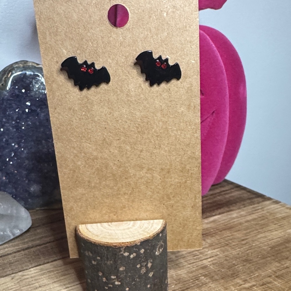 Black Bat/mothman Earrings with Red Accents